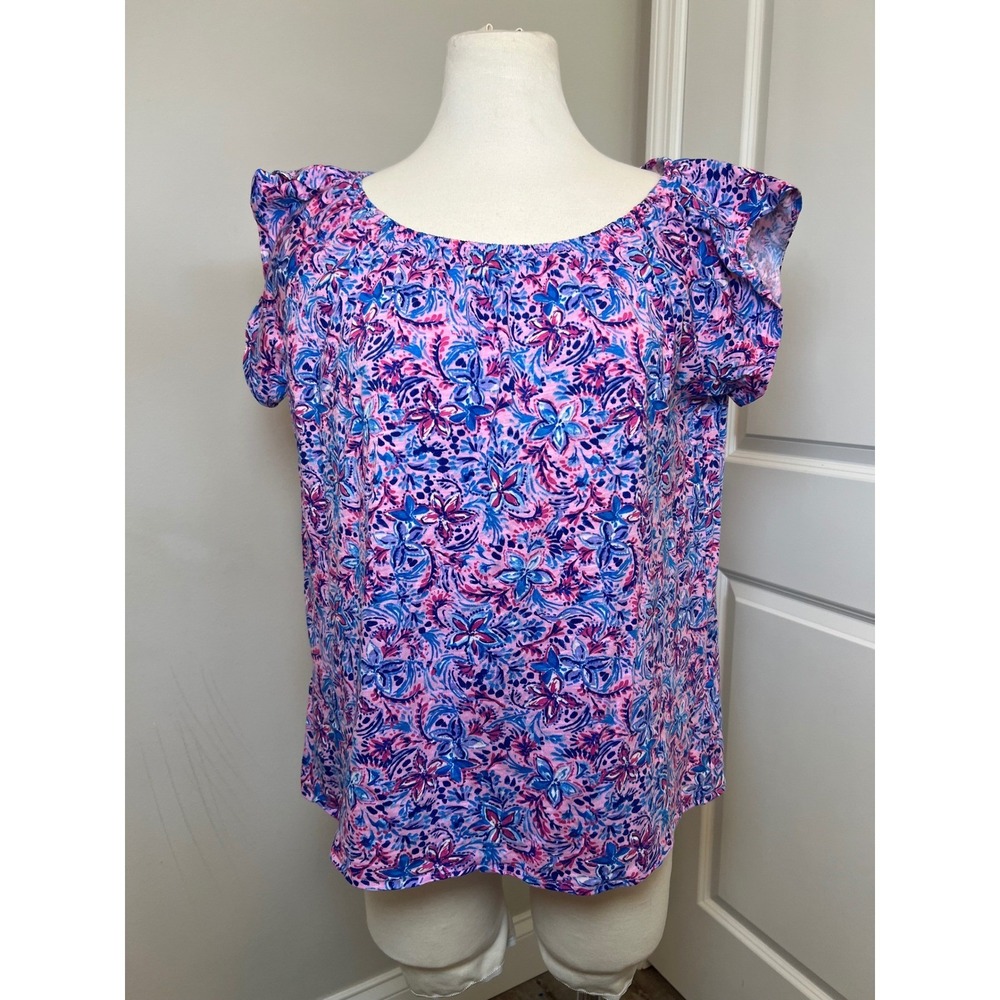 Women’s Floral Short-Sleeve Blouse in Pink and Blue